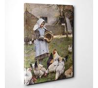 Walter Osborne Feeding The Chickens Canvas Print | Gallery Wrapped 30mm Frame Wall Art | 30x20 inches | Ready to Hang | Modern Picture | Living Room Bedroom Lounge Office