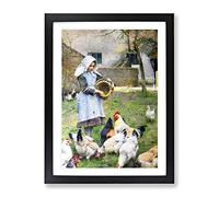 Walter Osborne Feeding The Chickens Classic Painting Framed Print | A3 Black Framed Wall Art | Ready to Hang | Classic Animal Picture | Living Room Bedroom Lounge Office