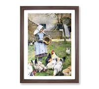 Walter Osborne Feeding The Chickens Classic Painting Framed Print | A3 Walnut Framed Wall Art | Ready to Hang | Classic Animal Picture | Living Room Bedroom Lounge Office