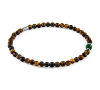 Anchor & Crew Brown Tigers Eye and Green Jade Walter Silver and Stone SKINNY Bracelet - S - 19cm - No Gift Wrapping