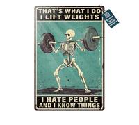 Waltheon Skeleton Wall Poster Bodybuilding Poster Gift For Workout Enthusiasts That'S What I Do I Lift Weights I Hate People And I Know Things Garage Gym Motivation Signs 8x12inch