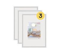 walther Design Picture Frame Silver 29,7 x 42 cm (DIN A3) with Art Glass 3-Pack, New Lifestyle Plastic Frame KVX342S3