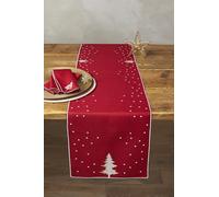 Walton & Co Embroidered Christmas Tree Table Runner Red 35cm x 175cm