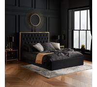Walton - Double - Ottoman Storage Bed Frame - Black/Gold - Velvet - 4ft6 - Happy Beds