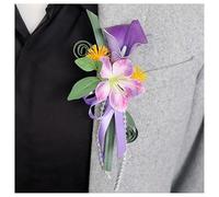 Waltonalice 2 Pieces Calla Lily Boutonniere Wrist Corsage Wedding with Safety Pin Beads Bride Groom Corsage Flower Bouquet Corsage Wedding Brooch for Wedding Party Purple