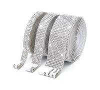 Waltonalice 3 Yards Glitter Stones Self-Adhesive Rhinestones Self-Adhesive Glitter Tape Diamond Ribbon Bling Sticker Crystal Tape for DIY Decoration Crafts Wedding Birthday Party 2.7 cm White A