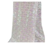 Waltonalice 5 Yards Sequin Fabric Fish Scale Pattern Glitter Fabric Width 130 cm Fancy Dress Fabric Costume Fabrics for Sewing Costumes Dresses Dance Wear Cushion DIY Projects Opal Iridescent