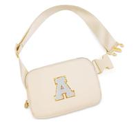 Waltonalice Belt Bag with Letter Pattern Bum Bag for Women Men Waterproof Shoulder Bag Large Capacity with Inner Compartments Back Pocket Metal Zip Shoulder Bag Cream White A
