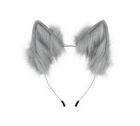 Waltonalice Fox Ears Headband, Plush Cat Ears Headband, Fur Wolf Ears Headband, Fox Costume for Women and Girls, Cosplay, Halloween, Carnival, Party, Anime, Headpiece, Grey