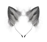 Waltonalice Fox Ears Headband, Plush Cat Ears Headband, Fur Wolf Ears Headband, Fox Costume for Women and Girls, Cosplay, Halloween, Carnival, Party, Anime, Headpiece, Fancy Dress, Dark Grey
