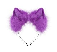 Waltonalice Fox Ears Headband, Plush Cat Ears Headband, Fur Wolf Ears Headband, Fox Costume for Women and Girls, Cosplay, Halloween, Carnival, Party, Anime, Headpiece, Fancy Dress, Purple