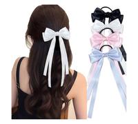 Waltonalice Hair Bow for Women and Girls Long Bands Hair Bow Ribbon French Bow Hair Bows Large Double Layer Tassel Ribbon Four Colours Pack of 4