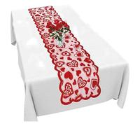 Waltonalice Valentine's Day Table Runner Red 33 x 183 cm Heart Pattern Lace Fabric Tablecloth Placemats Table Runner Decorative Fabric Tablecloths for Kitchen Dining Room Indoor and Outdoor Dinner