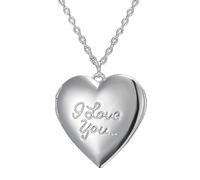 Waltonalice Women's Heart Locket Necklace for Pictures Photo Amulet to Open Locket Necklace Pocket Watch Chain Heart Pendant Gift for Wife Mother Daughter Girlfriend Silver I Love You