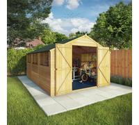 Waltons 15X10 Wooden Workshop Shed Overlap Apex Double Door Garden Storage Unit
