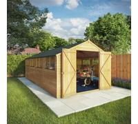 Waltons 20ft x 10ft Wooden Overlap Apex Roof Garden Storage Workshop Shed - Brown