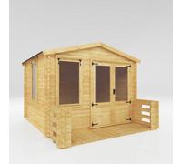 Waltons 3.3M X 3.7M Wooden Log Cabin With Veranda Opening Windows Apex Roof Double Doors 19mm Log Thickness