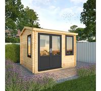 Waltons 3M X 3M Home Office Wooden Log Cabin 44mm Upvc Windows And Doors - Grey