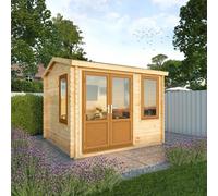 Waltons 3M X 3M Home Office Wooden Log Cabin 44mm Upvc Windows And Doors - Oak