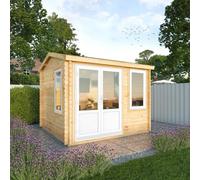 Waltons 3M X 3M Home Office Wooden Log Cabin 44mm Upvc Windows And Doors - White