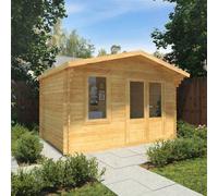 4m x 3m Wooden Apex Double Glazed Log Cabin - Brown / 273.9cm