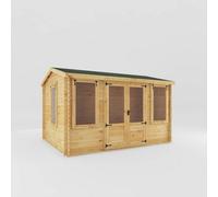 Waltons 4M X 3M Log Cabin Wooden Garden Room Reverse Apex Double Doors Opening Windows 19mm Log Thickness