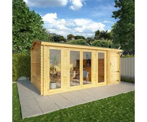 Waltons 5.1M X 3M 28mm Wooden Log Cabin With Side Shed Outdoor Garden Room