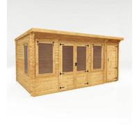 Waltons 5.1M X 3M Wooden Log Cabin With Side Storage Shed Double Doors Opening Windows 19mm Log Thickness