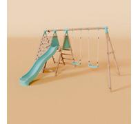 Waltons Double Wooden Swing Set With Climbing Wall And Slide - Stagwood I
