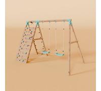 Waltons Double Wooden Swing Set With Climbing Wall - Boulder Brook I