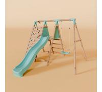 Waltons Single Wooden Swing Set With Climbing Wall And Slide - Badger Brook I