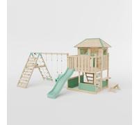 Waltons Wooden Outdoor Kids LittleSummit Large Tower Playhouse with Double Swing & Climbing Wall & Toddler-Friendly Features | Pressure-Treated Timber Garden Playset for Children | Handmade in the UK