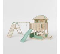 Waltons Wooden Outdoor Kids LittleSummit Large Tower Playhouse with Double Swing & Climbing Wall & Toddler-Friendly Features | Pressure-Treated Timber Garden Playset for Children | Handmade in the UK