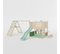Waltons Wooden Outdoor Kids LittleSummit Tower with Double Swing & Climbing Wall & Toddler-Friendly Features | Pressure-Treated Timber Garden Playset for Children | Handmade in the UK