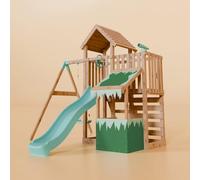 Waltons Wooden Swing Set with Slide & Climbing Wall - Outdoor Kids Climbing Frame with Single Swing, Shop & Toddler-Friendly Features | Pressure-Treated Timber Garden Playset | Handmade in the UK
