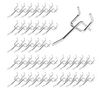 Waltool 40Pcs 2" /50mm Stainless Steel Pegboard Display Hooks Bulk Set, Silver Garage Organization Peg Wall Hook Metal Slatwall Panel Hook Fit 1/8 and 1/4 Inch Pegboard for Retail