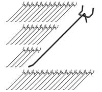 Waltool 40Pcs 8" /200mm Stainless Steel Pegboard Display Hooks Bulk Set, Black Garage Organization Peg Wall Hook Metal Slatwall Panel Hook Fit 1/8 and 1/4 Inch Pegboard for Retail