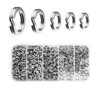 Waltool 500 Pieces 5 Sizes Fishing Split Rings Assortment Kit, 5mm/6mm/7mm/8mm/9mm Stainless Steel Double Flat Bait Connectors for Trolling, Jigging, Saltwater, Offshore, Freshwater