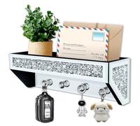 WALTSOM Crushed Diamond Wall Key Holder with Shelf, Crystal Mirror Wall Mounted Key Holder with Shelf for Entryway and Home Decor