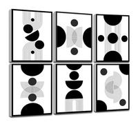 WALTSOM FRAMED Abstract Wall Art, Modern Boho Black And White Wall Art, Abstract Geometric Wall Decor for Living Room Bedroom Bathroom Office(Set of 6, 8x10 Inch)