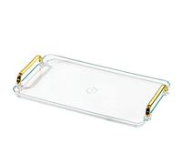 Waltsun Acrylic Serving Tray with Handles Countertop Decorative Tray Serving Ottoman Tray Spill-Proof Tray for Coffee Table Living Room Bedroom 16 x 9 x 0.8 inches - (Transparent Color)