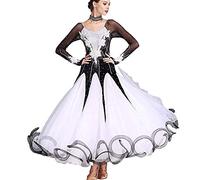 Waltz Dress with Water Soluble Flowers Handmade Long Dress National Standard Ballroom Dresses for Women (Color : Black, Size : L)