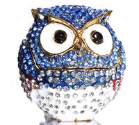Waltz&F Diamond Light Blue Owl TrinketBox Hinged Hand-painted Figurine Collectible Ring Holder