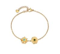 Wamantic Personalised Gold Birthstone Bracelet for Women - Rotatable Birthflower Charm Bracelet, Custom Name Jewellery Gift for Mum, Daughter, Birthday, Anniversary (2 birthstones 2 birthflowers)