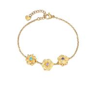 Wamantic Personalised Gold Birthstone Bracelet for Women - Rotatable Birthflower Charm Bracelet, Custom Name Jewellery Gift for Mum, Daughter, Birthday, Anniversary (3 birthstones 3 birthflowers)