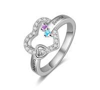 Wamantic Personalised Open Silver Birthstone Ring - Custom Couple Rings for Men Women Valentine Gifts for Couples Engagement Rings with 2 Birthstones Silver Rings for Loved Ones