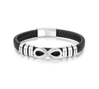 Wamantic Personalized Mens Leather Bracelet Engraved Infinity with Names/Text Black Gift for Dad/Husband/Partner for Father's Day, Birthday, Christmas (6 names)