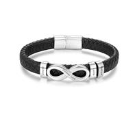 Wamantic Personalized Mens Leather Bracelet Engraved Infinity with Names/Text Black Gift for Dad/Husband/Partner for Father's Day, Birthday, Christmas (3 names)