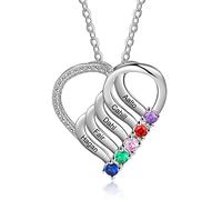 Wamantic Women Birthstone Necklace Personalised Gifts - Custom Engraved Charm Mum Necklace with 2-6 Birthstones Names Jewellery Gifts for Her Christmas (Silver, 4 Birthstones 4 Names)