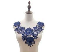 Wambere 1 Pack Embroidery Lace Trim Crochet Lace Patch, Navy Blue, 32cm x 32cm, Floral Flower Appliqué, Sewing